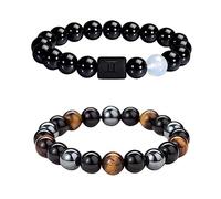 Caimeytie Lot de 2 Bracelets pour Homme réglables en Perles élastiques Constellation Signes du Zodiaque Porte-Bonheur 21,5 cm