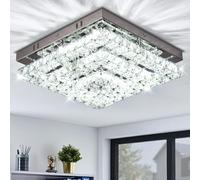 Cainjiazh 11.8 inch Lustre en cristal LED Plafonnier encastré en cristal Lustre moderne en cristal Plafonnier carré pour chambre à coucher couloir cuisine bureau sans télécommande