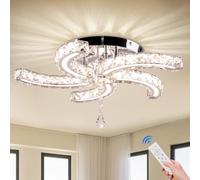 Cainjiazh 19.7 inch Chandelier en cristal dimmable Plafonnier moderne en cristal Acrylique 5 Bras Led Plafonnier encastré pour Salle à manger Salon Chambre à coucher Hall d'entrée Télécommande