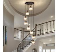 Cainjiazh Lustre long pour hauts plafonds - Suspension moderne en cristal - Longue goutte de pluie - Lampe suspendue - Lustre à montage encastré - Plafonnier pour cage d'escalier, foyer, salon