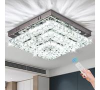 Cainjiazh Lustres en cristal Plafonnier LED en cristal 11.8" Chandelier moderne encastré carré pour chambre à coucher, salle à manger, couloir, dimmable par télécommande