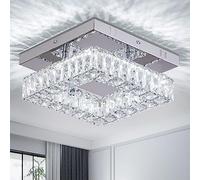 Cainjiazh Modern Mini lustre moderne en cristal Plafonnier carré à LED pour entrée Cuisine Foyer Salle à manger, Dia 9.8", 18 W 6000K white light Kronleuchter