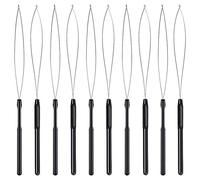 CAIONPLE 10 PièCes Outil de Crochet de Filetage de Boucle D'Extension de Cheveux et Outil de Perle Filetage de Boucle Noire pour Extension de Cheveux ou Extension de Plume