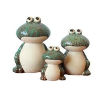 CAIONPLE 3 Pièces Figurines de Famille de Grenouilles Statue de Grenouille Miniature en Céramique Figurine de Grenouille Animal Ornement de Grenouille pour Étagère Facile à Utiliser Vert
