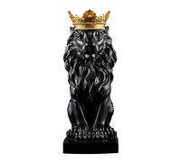 CAIONPLE Abstrait Couronne Lion Statue Bureau à Domicile Bar Mâle Lion Faith RéSine Sculpture Artisanat Animal Art DéCor Ornements - Noir