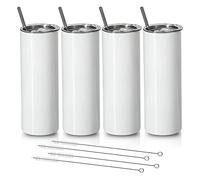CAIONPLE Gobelets à Sublimation 20 Oz Maigre Droite, Blancs de Sublimation en Acier Inoxydable Gobelet Skinny, avec Couvercle et Paille, Paquet de 4