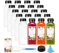 CAIONPLE Lot de 20 bouteilles de jus vides en plastique de 300 ml avec bouchons, réutilisables, récipients transparents avec couvercles noirs