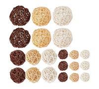 CAIONPLE Lot de 21 boules en rotin mélangées 3 couleurs pour décoration de mariage, fête, Noël, assortiment de trois tailles (3 cm, 5 cm, 7 cm)