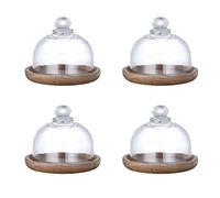 CAIONPLE Lot de 4 mini présentoir à dessert multifonction en acacia avec couvercle en dôme pour hôtels à la maison