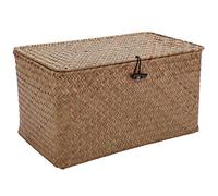 CAIONPLE Panier de rangement tissé à la main avec couvercle pour le maquillage, les algues, le lavage des algues, boîte à (M)