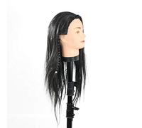 CAIONPLE Tête de mannequin de 40 cm - Cheveux longs noirs - Pour entraînement de coiffeur - Poupées - Modèle cosmétique
