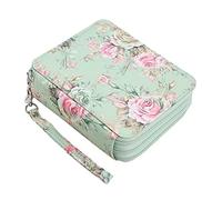 CAIONPLE Trousse à crayons avec 72 compartiments et fermeture éclair pour crayons aquarelle ou marqueurs, rose verte