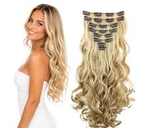 CAISHA XXL 45 cm 8 Pièces Jeu Clip In Extensions Extensions De Cheveux Postiche Volumineux Ondulé Mélange Blond CES14-1