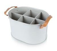 Caisse à bouteilles métallique - HOME STYLING COLLECTION - 6 bouteilles - Gris clair - Poignées cuir - 25,5x18,5x14 cm