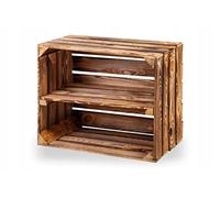 Caisse à Fruits Avec Planche Centrale - Caisse en Bois Pour Vin et Pommes - Étagère Commode Flammée 50 x 40 x 30 cm
