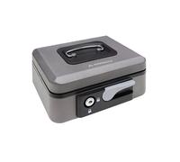 ARREGUI Popup C9726 Caisse à monnaie et billets à clé et bouton pour ranger et transporter l'argent | Caisse en acier monnayeur et compartiment pieces | Coffre fort portatif 20 cm | Gris graphite