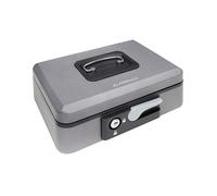 ARREGUI Popup C9736 Caisse à monnaie et billets à clé et bouton pour ranger et transporter l'argent | Caisse en acier monnayeur et compartiment pieces | Coffre fort portatif 25 cm | Gris graphite
