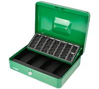 Caisse à monnaie HMF verrouillable, caisse avec monnayeur euro, 4 compartiments à billets | 30,5 x 24 x 9 cm | Vert