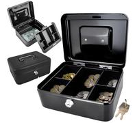 Caisse à monnaie portable à 5 compartiments - Serrure à clés - Billets de banque et coffre-fort à pièces - En métal - Noir - 822