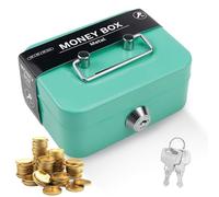 Caisse à Monnaie Verrouillable en métal 11.5 X 8.5 X 5.5 cm Mini Caissette à monnaie avec Monnayeur et 2 clés inclus