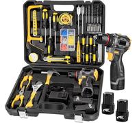 Caisse a Outil Avec Perceuse Visseuse Multifonction Sans Fil 18V, Boîte à Outils 120 Pièces Ensemble d'Outils avec Perceusepour Réparation, Entretien et Travail, pour Jardin, Bureau, Domicile