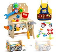 Caisse à Outil Enfant(52 Pièces) - Jouet Bébé 2 Ans, 3 en 1 Boite à Outils Enfant Établi Jouet Enfant 2 3 4 Ans, Jouet en Bois Jouet Montessori, Jeu Éducatif Cadeau Enfant 2 3 4 Ans