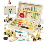 Caisse a Outil Enfant Jouet en Bois Jouet 3 4 5 Ans Fille Garcon,29 Pièces Boite a Outils Enfant Établi Enfant,Jeu de Construction Jeux Educatif 3 Ans+