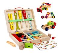 Caisse a Outils Enfant Jouet Enfant 2 3 4 5 Ans Garçon Fille, Boite a Outil Jouet en Bois,Bricolage Enfant Etabli Malette,Jeux de Construction Montessori Cadeau Enfant 2 3 4 5 Ans