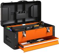 Caisse à outils HOMCOM vide, 49,7 x 25,3 x 23 cm Caisse à outils avec tiroir, mini-boîte, compartiment de rangement supérieur, poignée, caisse à outils en acier, orange