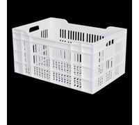Caisse ajourée empilable en PEHD 600 x 400 mm - Capacité : 60 L - Blanc