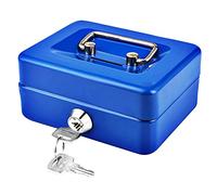 Caisse avec Serrure à clé, Tirelire portative en métal à Double Couche et 2 clés pour la sécurité 15 * 12.5 * 7.6cm(L, Bleu)