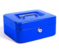 Caisse avec Serrure à clé, Tirelire portative en métal à Double Couche et 2 clés pour la sécurité 15 * 12.5 * 7.6cm(L, Bleu)