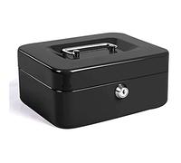 Caisse avec Serrure à clé, Tirelire portative en métal à Double Couche et 2 clés pour la sécurité 20 * 16 * 9cm (XL, Noir)