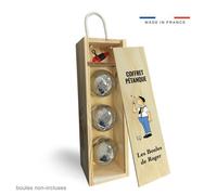 Caisse bois pour rangement 3 boules pétanque - Coffret boule de petanque personnalisé avec Logo, Textes, Dessin… [Sacoche petanque]