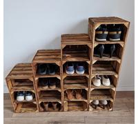 Caisse bois - PYXIDAS - Caisses à chaussures avec 18 courte étagères - Lot de 4 - Tout Effet Brûlé