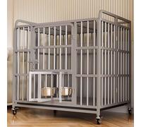 Caisse Chien Transport Chat Pliable Fabriqué en Tube Galvanisé avec roulettes Et Petite Porte Cage Intérieur Extérieur for Grand Et Moyen Chien Double Verrouillage Cage(Gray,125 * 95 * 108cm)