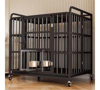 Caisse Chien Transport Chat Pliable Fabriqué en Tube Galvanisé avec roulettes Et Petite Porte Cage Intérieur Extérieur for Grand Et Moyen Chien Double Verrouillage Cage(Black,125 * 95 * 108cm)