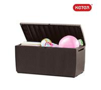 Caisse Coffre Banc avec Roues Rotin Brown Intérieur / Extérieur Keter Capri 302