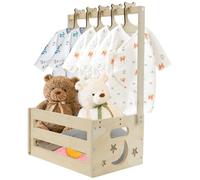 Caisse de douche pour bébé avec 5 cintres - Panier en bois pour vêtements de bébé - Panier de rangement décoratif avec rail de suspension pour vêtements de bébé - Cadeau de grossesse