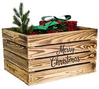 Caisse de l'avent/de Noël avec inscription « Fruits » - Caisse à vin - Décoration de Noël - Calendrier de l'Avent - 50 x 40 x 29 cm (flammé avec inscription « Merry Christmas »)