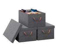 WOLTU Boîte de Rangement Pliable, Lot de 3 Paniers de Rangement en Tissu Non-Tissé, avec Poignées et Couvercle, pour Vêtements et Jouets, Gris, 48x29x20cm