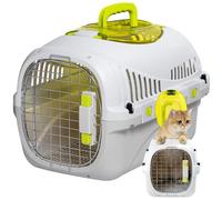 Caisse de transport pour chat PELUVIO Safy - 50 x 32 x 32,5 cm - Poignée pliable - Gamelle sur la porte - Grille amovible - Blanc