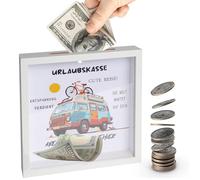 Caisse de vacances, caisse de voyage, cadre photo, cadeau en bois, cadeau de vacances, tirelire pour femmes, hommes, globe-trotters et amateurs de voyage