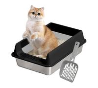 Caisse en acier inoxydable pour chats avec pelle | Accessoires pour animaux de compagnie à bords hauts et facile à nettoyer pour petits et grands chats, idéal pour appartements, jardins, etc