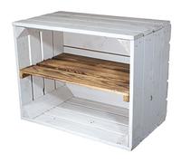 Caisse en bois blanche avec planche centrale flammée - 50 x 40 x 30 cm.