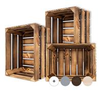Creative Deco Lot de 3 Caisse en Bois Flammé 40 x 30 x 23 cm - Caisse Rangement