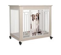 Caisse en bois pour chien de taille moyenne à grande et moyenne avec roulettes, design moderne, plateau amovible pour un nettoyage facile, convient aux chiens de petite et moyenne taille