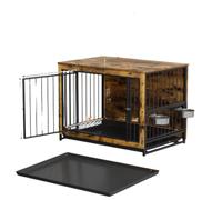 Caisse en bois pour chiens - Parc pour chiens - Cage pour chiens Table d'appoint avec écuelles et plateau amovibles - Caisse pour chiens à double porte pour chiens de taille moyenne Intérieur