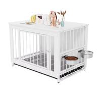 Caisse en bois pour chiens - Parc pour chiens - Cage pour chiens Table d'appoint avec écuelles et plateau amovibles - Caisse pour chiens à double porte pour chiens de taille moyenne Intérieur