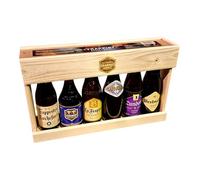 Caisse en bois trappiste pour bouteille de bière - pièce décorative avec 6 bouteilles - Chimay, Orval, Rochefort, Westmalle, La Trappe, Zundert